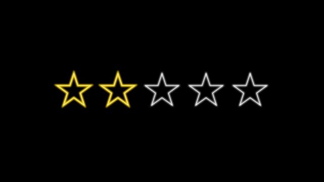 Neon yellow gold 2 star review rating icon animation glowing