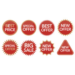 Red Promotional Sale Badge Collection - Discount Stickers and Special Offer Labels for Retail