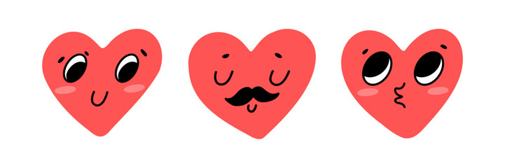 Heart Emoji Faces Set With Cute Expressions And Friendly Mood Illustration