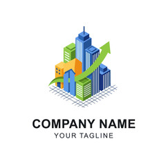 Fototapeta premium 3D Cityscape Business Growth Logo Design.