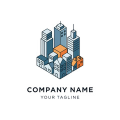 Cityscape Logo Template with Skyscrapers and Buildings.