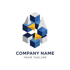 Geometric Logo Design with Cubes and Arrow.