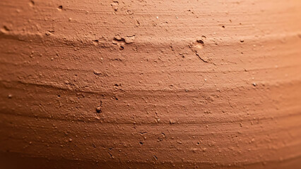 Close-up of Terracotta Clay Pottery Surface with Earthy Orange Texture, Natural Ceramic Material Background