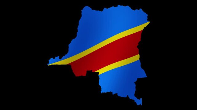 Looping animation of the DR Congo flag as a map with a transparent background in 4K format