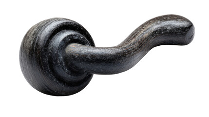 Vintage black metal door handle lever on transparent background, rustic antique object for renovation and design