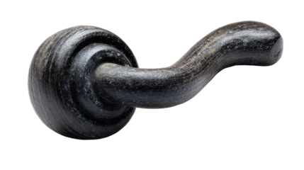 Vintage black metal door handle lever on transparent background, rustic antique object for renovation and design
