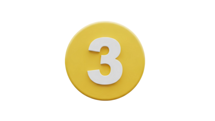 3D Number 3 icon on transparent background