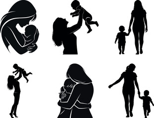 Silhouette illustrations of mothers and children