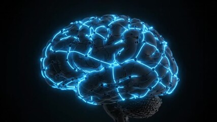 Futuristic Neural Network Brain Connections in Red and Blue Neon Lighting - Powered by Adobe