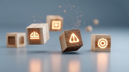 Artificial Intelligence and Technology Concept with Wooden Blocks and Icons