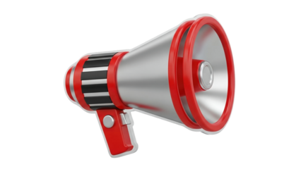 3D Red and Silver Megaphone on transparent background