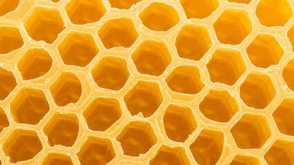 Close-up of Empty Golden Honeycomb Structure Showing Intricate Geometric Wax Cells