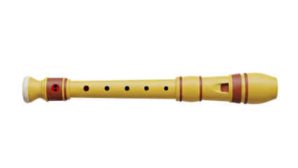 3D Yellow recorder musical instrument on transparent background