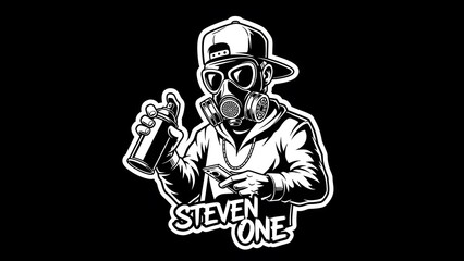 Steven one character illustration with gas mask and test tube