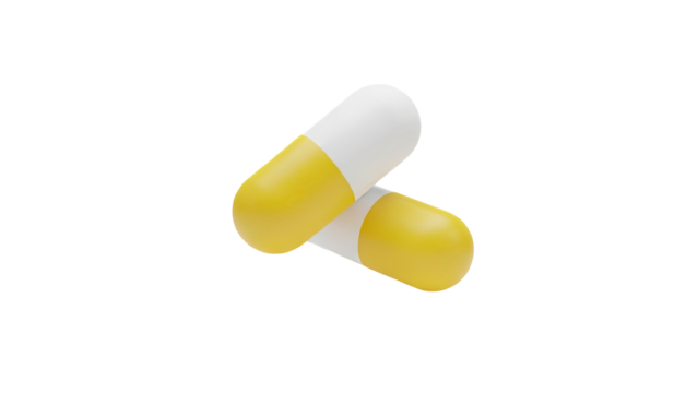 3D Two yellow and white capsules on transparent background - Powered by Adobe