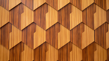 Wooden geometric pattern with hexagonal shapes in natural tones