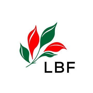 Modern Nature Inspired Logo with Red and Green Leaves, LBF Later Logo, Abstract Botanical Logo with Elegant Typography 
