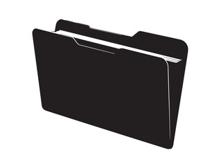 A classic and elegant black file folder silhouette on white background