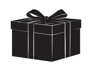 An elegant and festive black gift box with ribbon silhouette graphic
