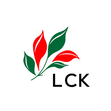 Modern Nature Inspired Logo with Red and Green Leaves, LCK Later Logo, Abstract Botanical Logo with Elegant Typography 
