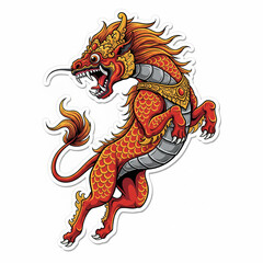 Obraz premium Vibrant mythical creature design featuring a majestic, dynamically posed dragon, embodying strength, wisdom, and ancient cultural heritage as a legendary beast