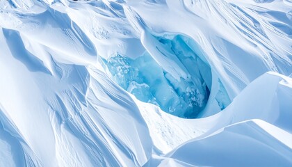Blue Iceberg Hole Aerial View Frozen Landscape.