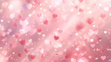 A beautiful pink background with numerous small hearts and bokeh lights scattered throughout, creating a vibrant and peaceful atmosphere.
