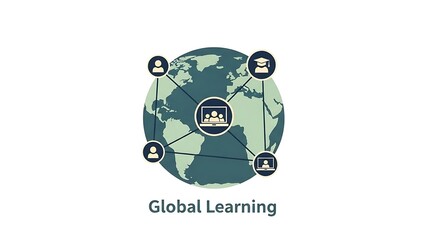 Concept illustration of an interconnected global network facilitating remote education and online collaborative learning, representing worldwide knowledge sharing and virtual student engagement
