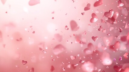 A beautiful pink background with numerous small hearts floating gently downwards