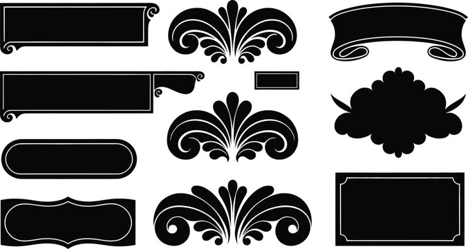 Decorative Silhouette Banners Frames and Floral Ornaments Collection, vector illustration