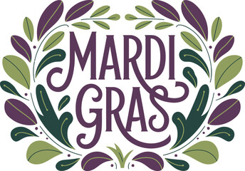 Hand Drawn Mardi Gras Calligraphy and Floral Wreath Vector illustration © nitthi