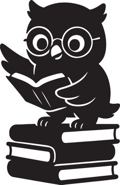 Cute owl reading books silhouette vector icon
