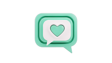 3D speech bubble with heart icon on transparent background