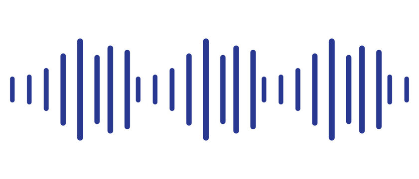Black podcast sound wave patterns with varying amplitude bars for audio visualization and media interfaces. Digital frequency lines on white bg for music players, recording apps or broadcast design