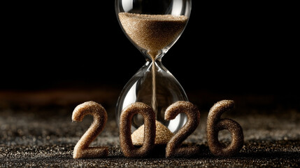 A glass hourglass with the numbers 2016 written on it