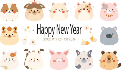 Obraz premium Cute cartoon animal set with funny characters and pets
