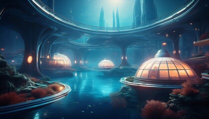 futuristic underwater city with glowing domes imaginative lifestyle and advanced marine architecture concept