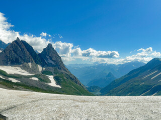 Snowy Path on a Summer Day at the Col de la Seigne, Italy