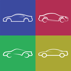 Minimal Car Outline Icon Set &ndash; Modern Vehicle Line Art Silhouettes on Colorful Backgrounds