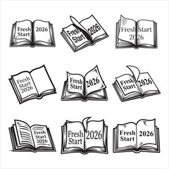 High contrast open book Fresh Start 2026 black vector