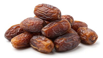 Obraz premium Traditional Arabic dry dates arranged in a pile and isolated on white for clean food and product photography