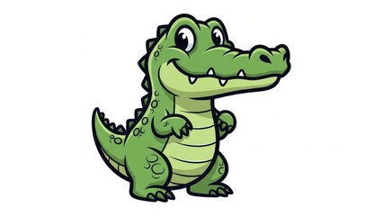 Fototapeta premium Cheerful cartoon crocodile character on white background