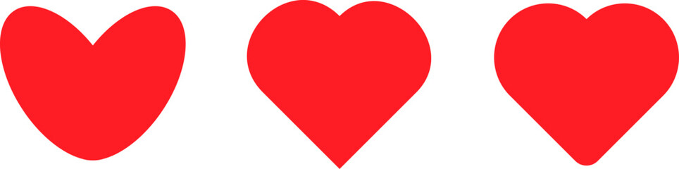 Three red hearts floating on transparent background 