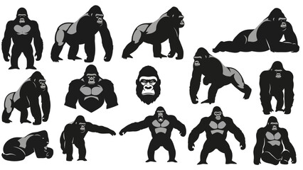 Illustrated gorilla poses collection