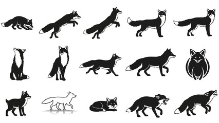 Black and white fox silhouettes collection