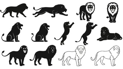 Black and white lion silhouettes collection