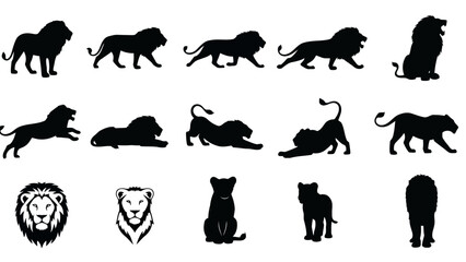 Silhouette collection of lions and tigers