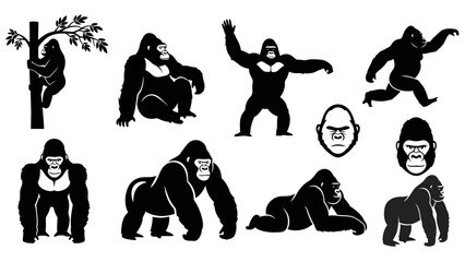 Gorilla silhouettes in various poses