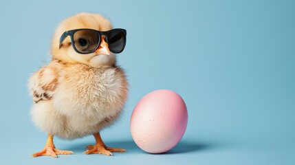 Cute sunglasses chick and easter egg  charming holiday greeting card design for easter celebrations