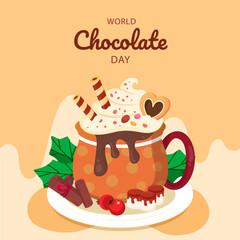 A festive cup of hot chocolate topped with cream cookies and sprinkles creates a warm holiday vibe perfect for Christmas and seasonal celebrations. Cartoon vector style.